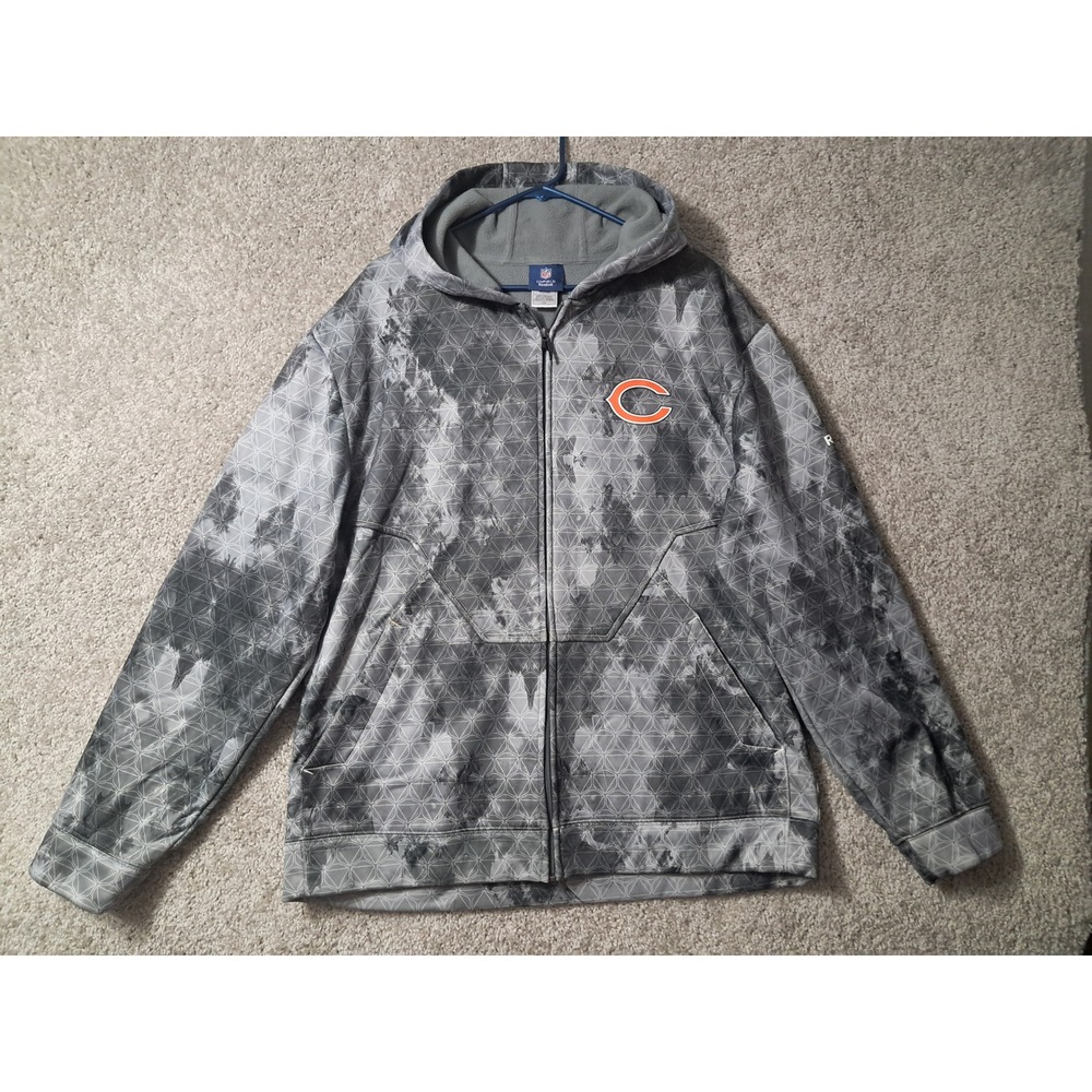 Chicago Bears Reebok Full Zip Hoodie Mens L Grey NFL Onfield Geometric Pattern